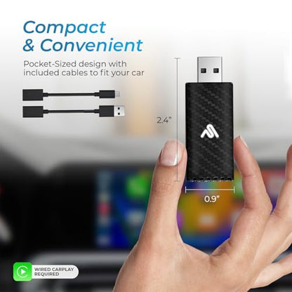AutoSky Wireless CarPlay Adapter 2025 Pro Edition - Fastest and Most Compact Wireless CarPlay Adapter Factory Wired CarPlay Cars – USB-A and USB-C Cables – Wired CarPlay Required - OTA Updates.