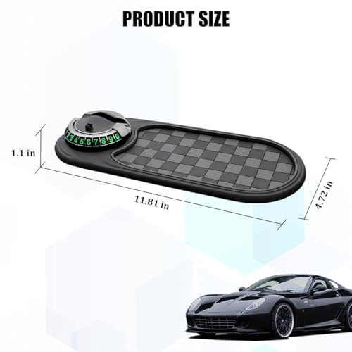 HZEL Car Dash Anti-Slip Pad, 3 in 1 Rotating Vehicle Dashboard Mat with Temporary Parking Number, Anti-Shake Auto Phone Sunglasses Keys Holder Organizer Pad, Universal Fit (Black/Gray) - color: Black/Gray