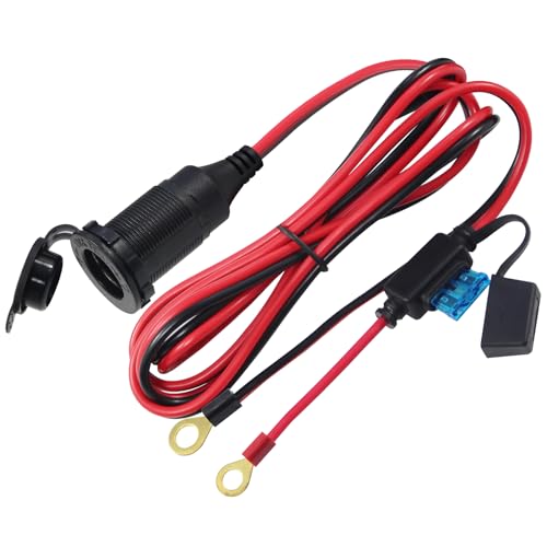 12V Cigarette Lighter Socket Replacement - 5FT Fixed Thread Cigar Socket to Battery Ring Terminal Cable with 15A Fuse, 14AWG 12/24 Volt Female Power Outlet Panel-Mounted for Marine Boat Car RV ATV - size: 5FT