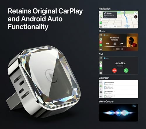2-in-1 Wireless CarPlay Adapter & Wireless Android Auto Adapter, 5.8GHz Mini Dongle, Converts Factory Wired to Wireless, USB-A/USB-C, Auto Reconnect for Cars 2016+