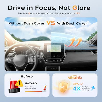 Sunsdrew Upgraded Gray Dashboard Cover for 2019-2026 Toyota Corolla Accessories,Dash Cover Mat Carpet Sunshade Pad UV Protection Anti-Glare Non-Slip - size: 19+Corolla Dash Cover(Gray)