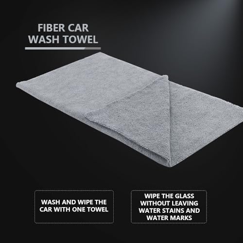 SPTA Microfiber Cleaning Cloth, Car Wash Towels, Terry Streak Free Reusable and Washable Premium Microfiber Towels for Cars, Pack of 12, 16"x16", Grey-MT041