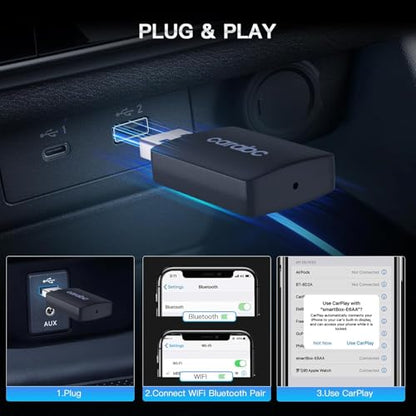 Wireless CarPlay Adapter for Apple iPhone - Converts Factory Wired to Wireless CarPlay, Plug-and-Play, Auto Connect, Compatible with Car from 2014 Onwards & iOS 10 +