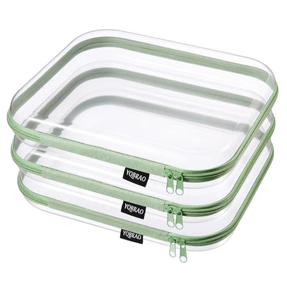 YQBRAO Clear Hard Shell Zipper Cases, 3 Large Travel Organizers, Green - color: Green, size: 3 Pack(L)