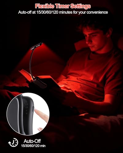 630nm Red Book Light for Reading at Night - Zero Blue Light, Dimmable Reading Lights for Books in Bed, LED Book Lamp Clip on, Gift for Students Parents Nurse Studying Travel [1 Pack]