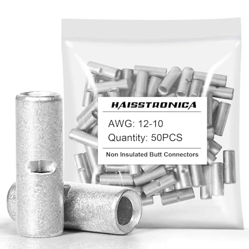 haisstronica 50PCS Non-Insulated Butt Connectors AWG 12-10 Tinned Copper - size: 12-10 AWG