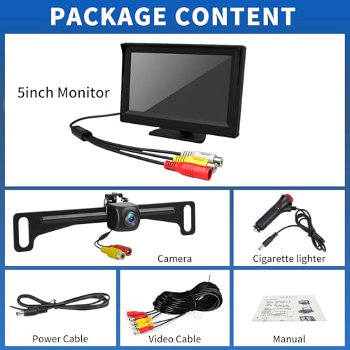 License Plate Backup Camera with 5in Monitor, 170 Degree Wide Angle DIY Grid Lines Waterproof Reverse Rear View Camera Systems for Truck Car Trailer SUV - size: 5''+License plate camera