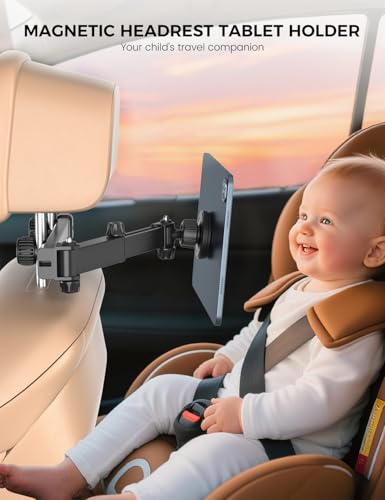 OHLPRO Car Headrest Tablet Holder, iPad Holder for Back Seat with Foldable Telescopic Arm, Magnetic Mount with MagSafe Compatibility for Phones, Fits iPad, Tablet, Road Trip Essentials for Kids