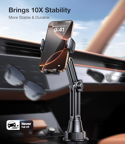 Coolpow Cup Holder Phone Holder for Car Phone Holder Cup Holder Phone Mount【Ultra Stable & Never Shake】Phone Holders for Your Car Cupholder Cell Phone Car Mount for iPhone 17 16 All 4"-7" Smartphones