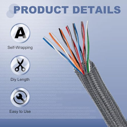 MECCANIXITY Split Sleeve Wire Loom 1-1/2" 25Ft Grey Self Wrapping Braided Sleeve UL94-V2 Fireproof PET Sleeving for Automotive, Home Cable Management - color: Grey, size: 1-1/2" x 25Ft