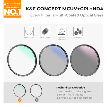 K&F CONCEPT 82mm UV/CPL/ND Lens Filter Kit - size: 82mm