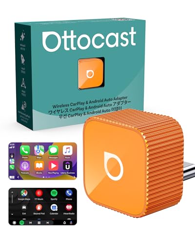 OTTOCAST Mini Cube 3.0 Wireless Carplay Adapter for Apple iPhone, 2-in-1 Car Play Android Auto Adapter, Convert Wired CarPlay to Wireless, Low Latency (Orange, USB C) - color: Orange, size: USB C