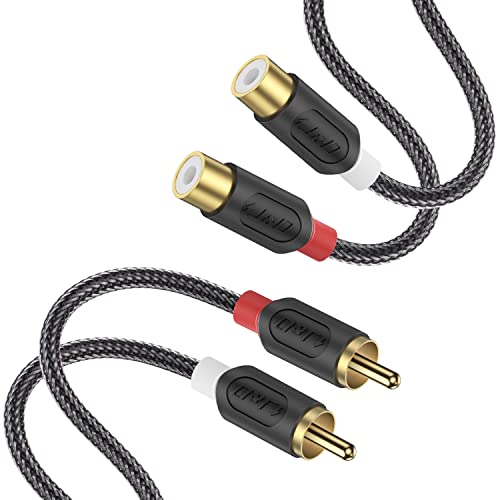 J&D 2 RCA Male to Female Extension Cable - Gold Plated RCA Audio Cable with Nylon Braid & PVC Housing [Audiowave Series] for Home Theater, Receiver, Amplifier, Speaker, 6 Feet - size: 6 Feet