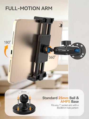 OHLPRO Heavy Duty Tablet Mount for Semi Truck, Drill Base iPad Holder Compatible with RAM Mount B Size 1" Ball, 360° Rotating Dashboard Stand for 5-17" iPad Pro,Great for Desks, Wall, Businesses - size: 5-17''- 1 Arm Mount