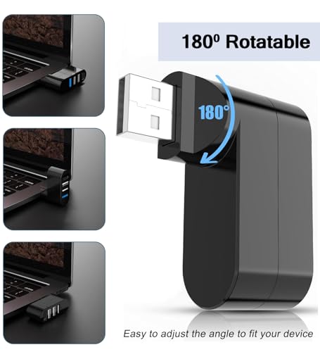 4-Port USB 3.0 Hub [90°/180° Degree Rotatable], Powered USB Hub with 1 x USB C Power/Data Port, USB Expander USB Splitter for Laptop, PC, Car, iMac, MacBook Air/Pro, Tesla-2 Pack - style: 2 Pack Roatating Hub