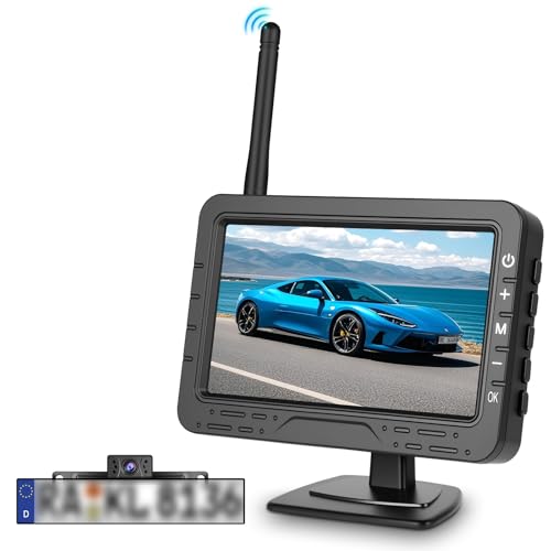4.3 Inch Wireless Backup Camera for Car- License Plate Reverse Camera, DIY Guide Lines, Night Vision, IP68 Waterproof, Wide Angle, Image Flip, Rear View Camera for Truck Trailer RV Pickup SUV Camper