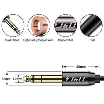 J&D 1/4 inch TRS Cable, Gold Plated Heavy Duty Copper Shell TRS 6.35mm Male to Male Balanced Stereo Audio Adapter, Quarter inch Guitar Interconnect Cable for Studio Monitors, Bass, Keyboard, 15 Feet - size: 15 Feet