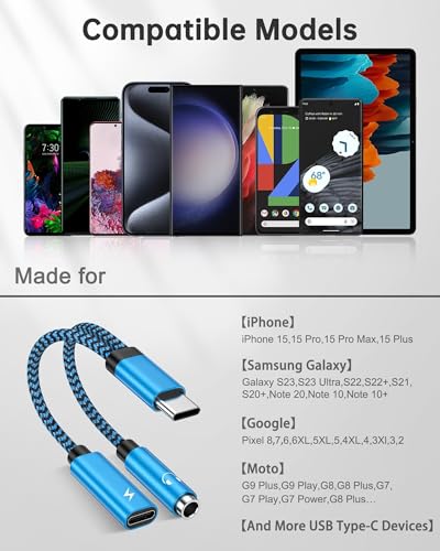 2Pack 2-in-1 USB-C to 3.5mm Aux Adapter Android Dongle C to C Fast Charging - color: Blue,Purple