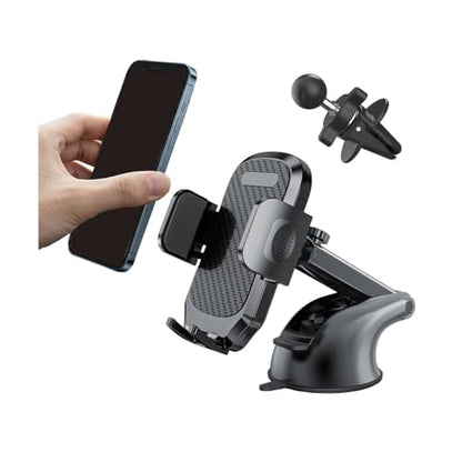 Car Phone Holder, 360° Adjustable Suction Cup Stable Vehicle Dashboard Cell Phone Mount with Air Vent Clamp, Hands Free Automotive Windshield Smartphone Holder, Universal Fit (Carbon Fiber) - color: Carbon Fiber