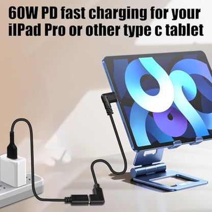 GINTOOYUN USB C Extension Cable, Right Angle Male to Female, 0.3m, Black, Supports PD60W Fast Charging, Compatible with Laptops, Tablets, Mobile Phones