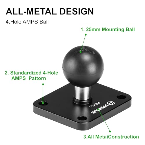 FANAUE Aluminum 1" Ball Mount/AMPS Plate for B-Size Arm & Phone Holder
