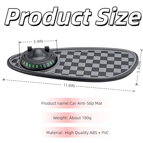 Universal Car Anti-Slip Mat Dashboard Mat with 360° Rotating Phone Holder with Temporary Parking Number, with Residue-Free Adhesive Tape, Multi-Functional Organizer Pad for Sunglasses, Keys (Gary)