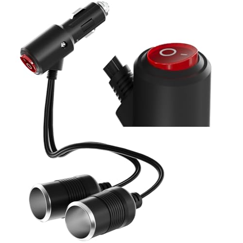 YANTU 120W/10A with Independent Switch Double Cigarette Lighter Adapter/Splitter with 20-inch Cigarette Lighter Extension Cord,12V Plug Socket 2-Way Y Adapter with Dual Charger Ports