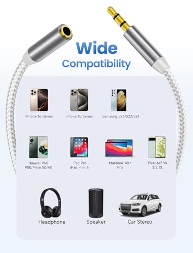 3.5mm Headphone Extension Cable 10FT, Male to Female TRS Stereo Cord - size: 10FT