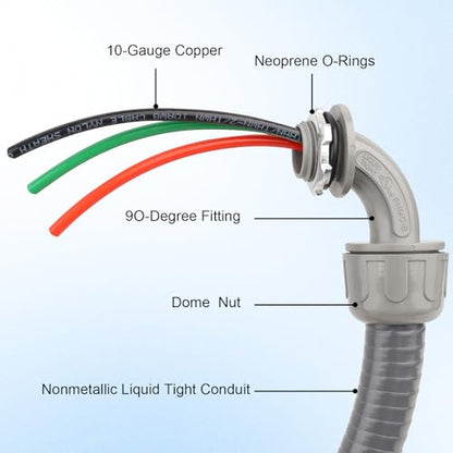1/2Inch Power Whips Assembly, 8FT Nonmetallic Liquid Tight Flexible Conduit Wire with 3 Conductors 10 Gauge THHN Electrical Wires, A/C Hook-up Whip Kit Electrical Wire(8FTx1/2Inch) - color: Teminal, size: 8FT