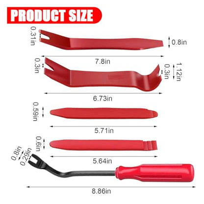 JOYCOURT 5PCS Auto Clip Pliers Set and Fastener Remover, No Scratch Automotive Door Panel Removal Tool, Car Trim Rivet Pry Tool Repair Kit for Vehicle Dash Audio Radio Installer - color: Red