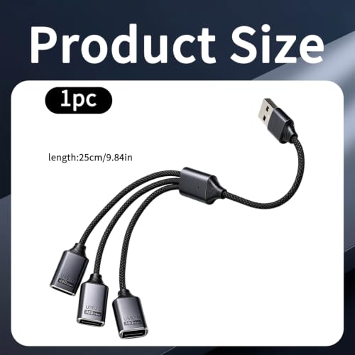 USB 2.0 Adapter USB Y Splitter 1 in 3 Out, 0.8Ft Male to 3 Female Extension Hub Cable for Car/PC/Laptop/Keyboard/Smartphone/Flash Drive Data Transmission (Black)