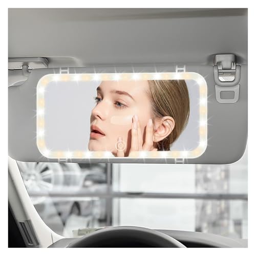Rechargeable Car Vanity Mirror with Lights 3 Soft Color Lighting,One-Click Light Up Vanity Mirror for Car Sun Visor Mirrors Keep Extra-Long Standby