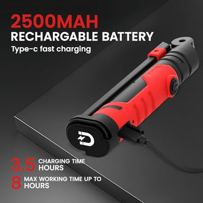 Rechargeable LED Work Light, Magnetic Flashlight Mechanic Light Tool for Men Him, Foldable Lamp with Hook for Car Repair Emergency BBQ Grill (2 Pack) - style: 350 Lumens+600 Lumens