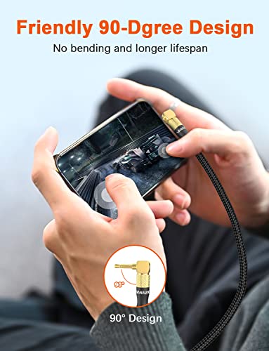 VANAUX 90 Degree Right Angle Aux Cable Male to Male 3.5mm Audio Cable Stereo Aux Cord Compatible with Laptop, Smartphone, Music Player,Tablets,Speakers (3.3feet/1m) - size: 3.3 ft