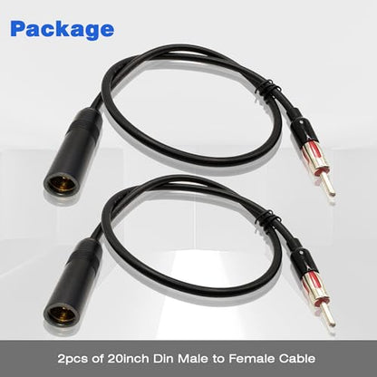 Radio Antenna Adapter Coaxial Cable, DIN Male to Female, 20 Inch Car Antenna Extension Cable for Auto Stereo, 2 Pack