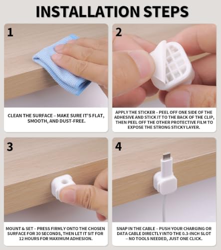 Magnetic Cable Clips 12 Pack, Self-Adhesive Cord Holders for Desk and Nightstand – Under Desk Cable Management Organizer with No Residue Removal for Home Office, Car, Wall