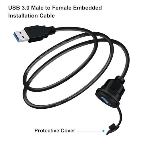USB Panel Mount Cable 5Gbps USB 3.0 Male to Female Extension 5V 3A USB A Mount Car Mount Extension Cable Support Fast Charging for Car, Boat, Motorcycle, Truck, Etc (2 m/6.5 ft) - size: 2 m/6.5 ft