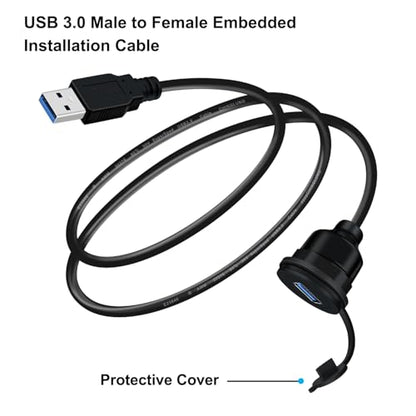 USB Panel Mount Cable 5Gbps USB 3.0 Male to Female Extension 5V 3A USB A Mount Car Mount Extension Cable Support Fast Charging for Car, Boat, Motorcycle, Truck, Etc (2 m/6.5 ft) - size: 2 m/6.5 ft