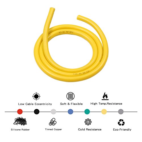 BNTECHGO 14 Gauge Silicone Wire Yellow 25ft Stranded Tinned Copper Wire - color: Yellow, size: silicone wire 25ft