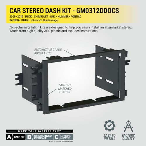 Scosche GM0312DDOCS Double DIN Radio Installation Kit Compatible with Select 1994-2012 General Motors Vehicles - Complete Car Stereo Install Kit with Steering Wheel Controls - See Fit Guide in Images - style: Premium Installation Set