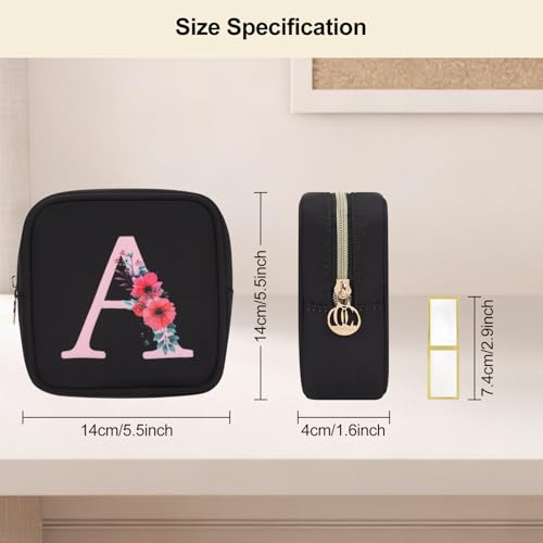 Relavel Initial Mini Makeup Bag for Girls, Small Makeup Bag for Purse with Zipper ＆ Removable Handle, Portable Makeup Pouch Lipstick Skincare Bag, Small Gift Cosmetic Bags for Women Girls(Black R) - size: A-Small, style: R
