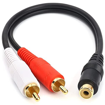 JSJ RCA Splitter Cable Female to 2 Male, 8 Inch Gold Plated OFC Y Adapter - size: RCA F - 2 RCA M/0.5FT