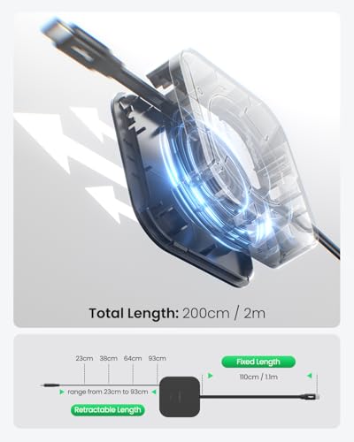 Fasgear 240W USB C to USB C Retractable Cable, 6.6ft, 2 Pack, Black/White - color: 2 Pack (Black & White), size: 3.6ft fixed / 3.0ft extend