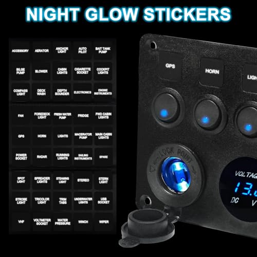 Upgraded 5 Gang Rocker Switch Panel - Dual QC 3.0 USB Charger, Digital Volmeter, 12V Outlet, Pre-Wired with Circuit Breakers for RV/Car/Boat/Truck, 2-Year Warranty (Blue) - color: Blue + Dual QC USB Charger