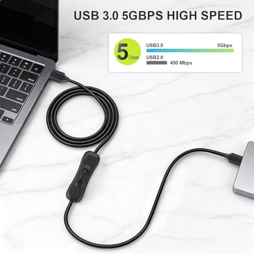 MECCANIXITY USB 3.0 Switch Extension Cable, USB A Male to Female Cord with On/Off Switch Support Data and Power for PC, TV, LED Strips, Laptops, Fan, Car (39.37"/1m, Up Angle)
