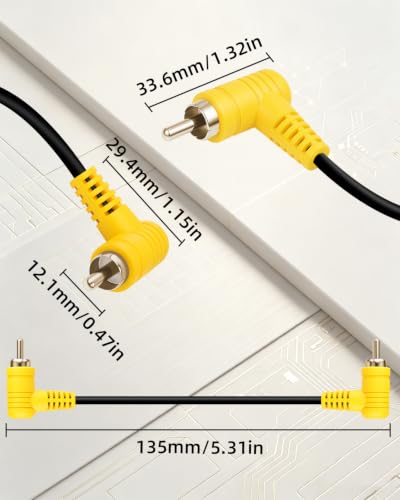 GELRHONR 90 Degree RCA Male to Male Extension Video Cable,0.49FT - color: Dual Grad RCA M to RCA M,0.15M