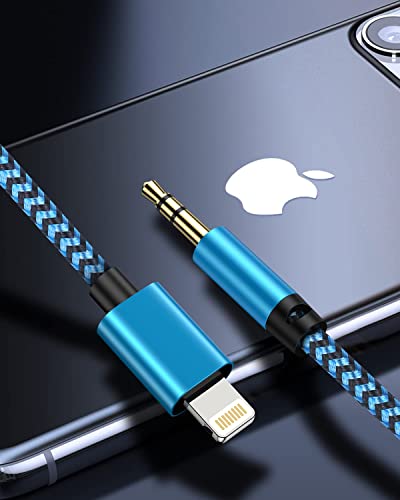 Lightning to 3.5mm Aux Cable 3Pack MFi Certified Braided Audio Cord Wire - color: 3*Blue, Pink, Purple