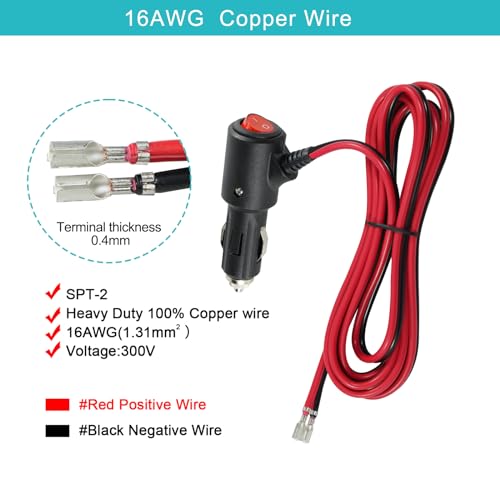 SPARKING 12Volt Replacement Cigarette Lighter Male Plug with Toggle Switch - 3FT 12V Fused DC Car 15amp Cigarette Male Plug with Bullet Terminal, 12V Plug for Car Cooler,Cb Radio, Air Compressor - size: 3FT