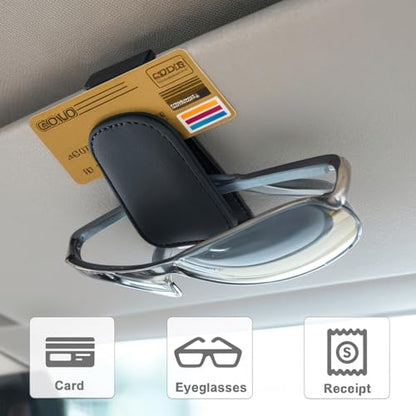 EldHus Sunglass Holder for Car Visor, Magnetic Car Glasses Holder Clip, Leather Eyeglass Holder for Car, Universal Vehicle Sunglasses Hanger Eyeglasses Mount, 1 Pack Black - color: Black