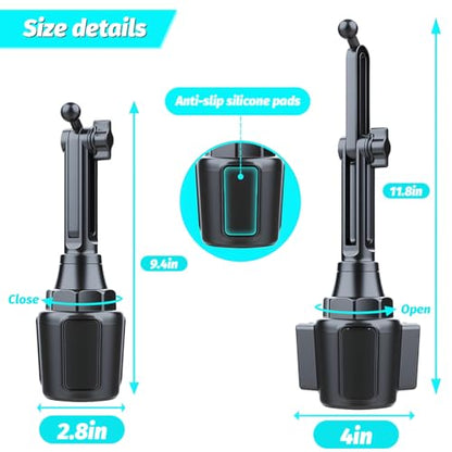 Guilcam Cup Phone Mount for Car, 360° Rotation Carbon Fiber Automotive Cup Smartphone Holder, Adjustable Neck Long Arm Vehicle Cellphone Expander Cradle Holder, Universal Fit